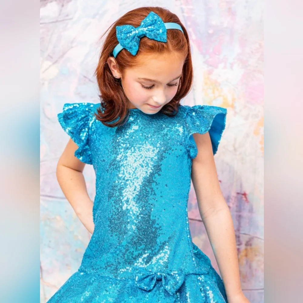 SEQUIN RUFFLE SLEEVE TUTU GIRLS DRESS
